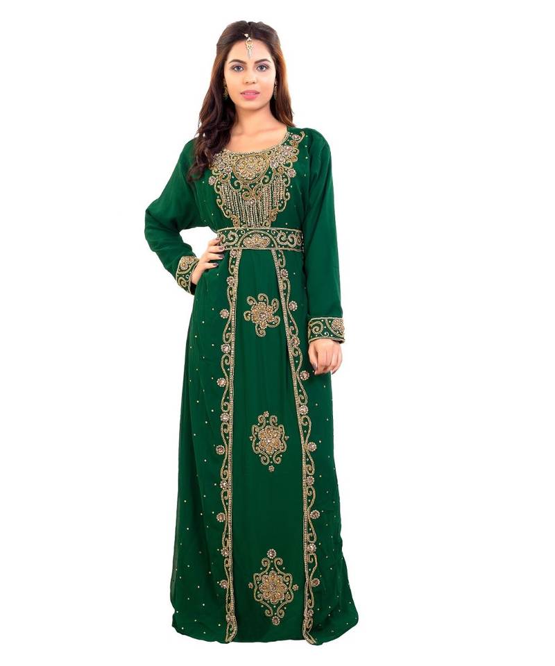 Green Georgette Embroidered Zari Work Islamic Kaftan