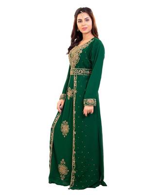 Green Georgette Embroidered Zari Work Islamic Kaftan 3