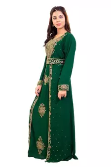 Green Georgette Embroidered Zari Work Islamic Kaftan