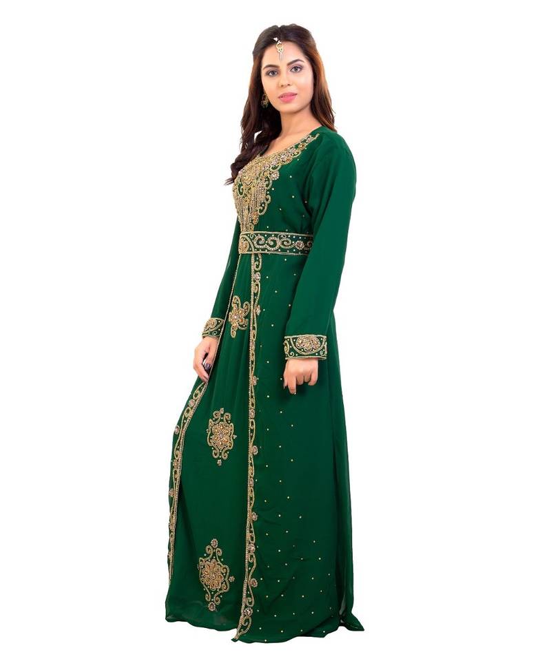 Green Georgette Embroidered Zari Work Islamic Kaftan