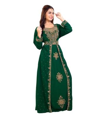 Green Georgette Embroidered Zari Work Islamic Kaftan 4
