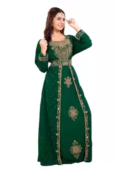 Green Georgette Embroidered Zari Work Islamic Kaftan