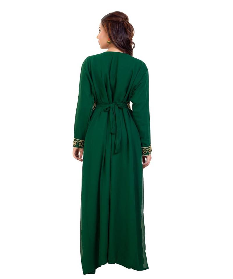 Green Georgette Embroidered Zari Work Islamic Kaftan