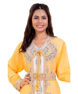 Yellow Georgette Embroidered Zari Work Islamic Kaftan 1
