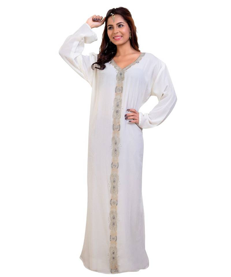 Yellow Georgette Embroidered Zari Work Islamic Kaftan