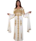 Cream  Georgette Embroidered Zari Work Islamic Kaftan