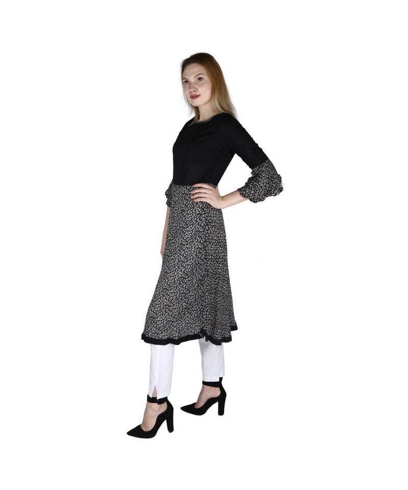 black printed rayon kurti
