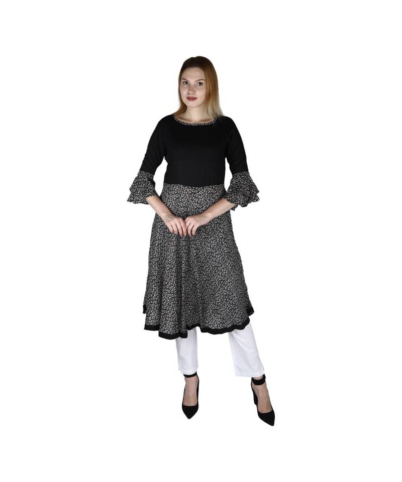 black printed rayon kurti