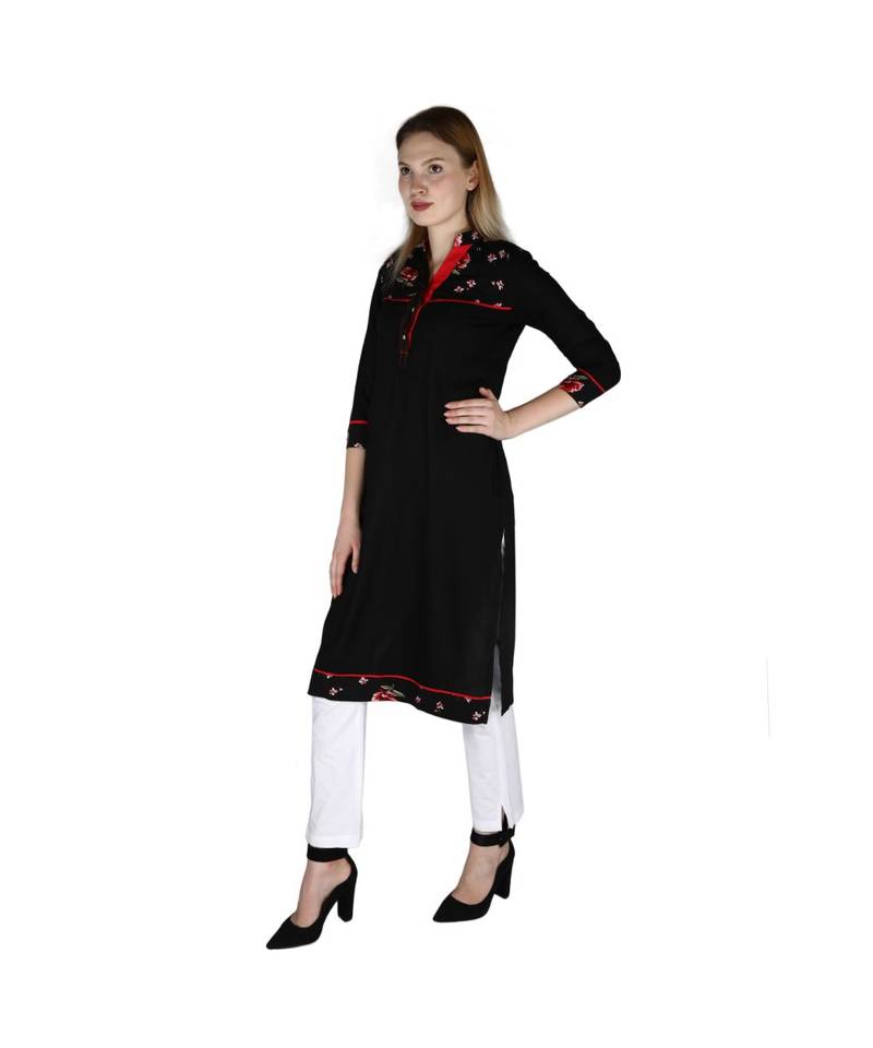 black printed rayon kurti