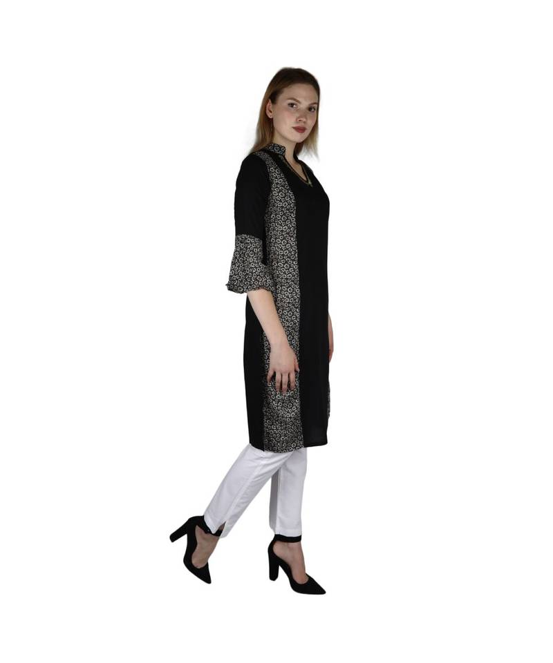 black printed rayon kurti