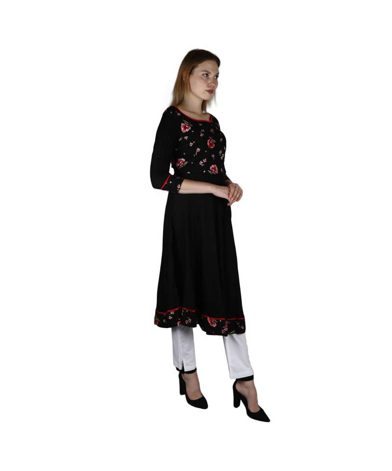 black printed rayon kurti