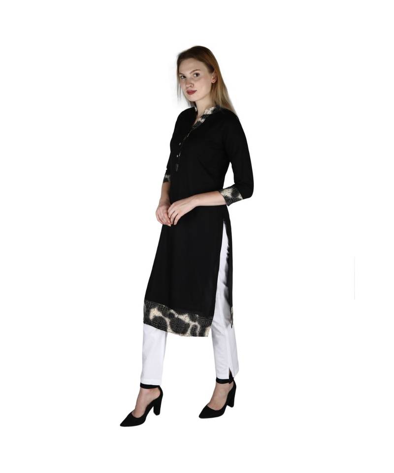 black printed rayon kurti