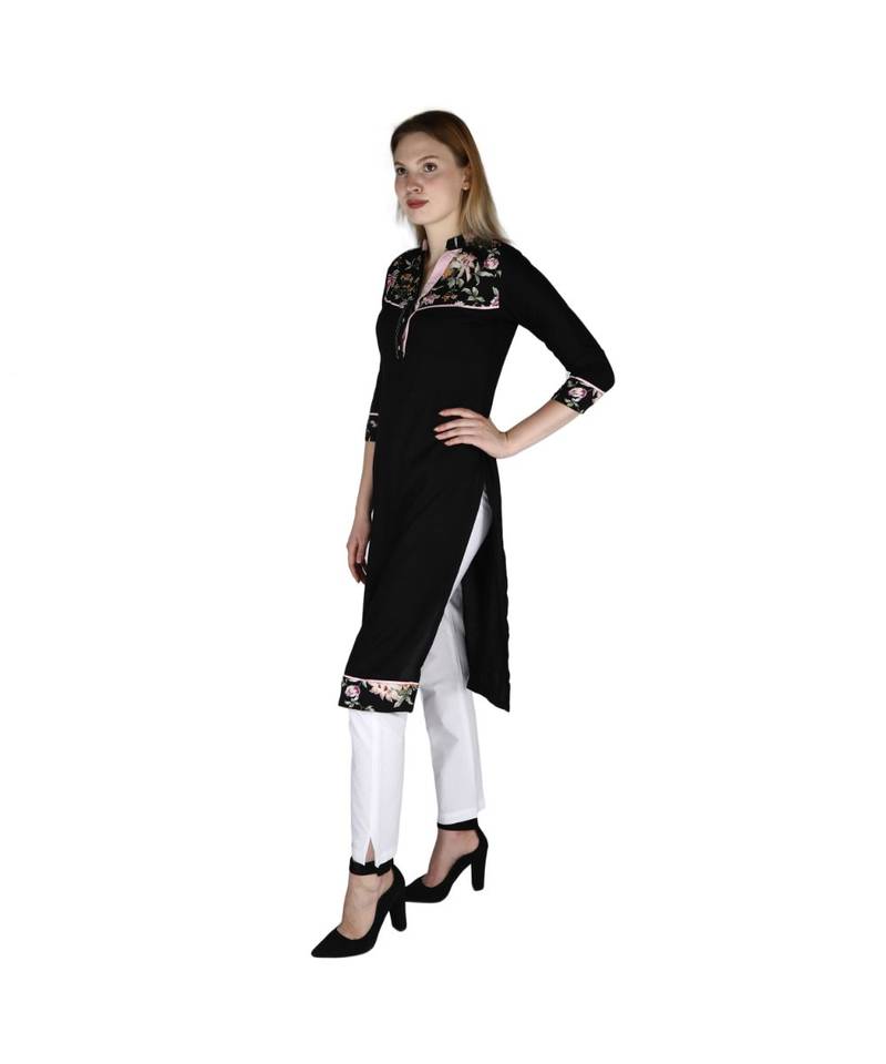 black printed rayon kurti