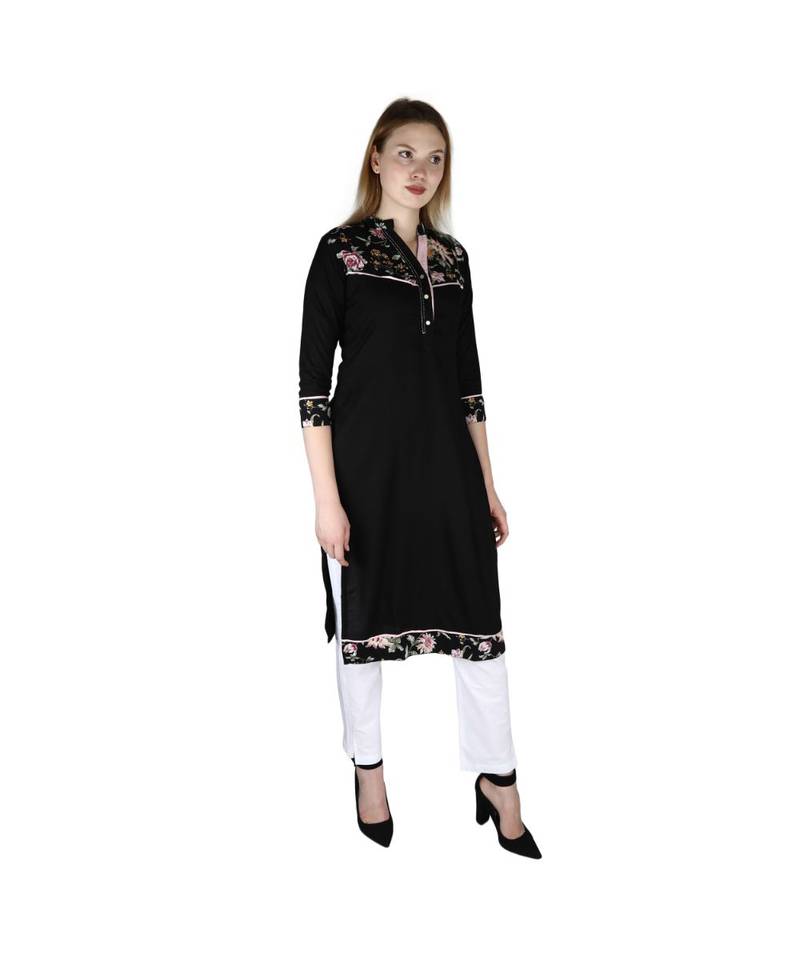 black printed rayon kurti