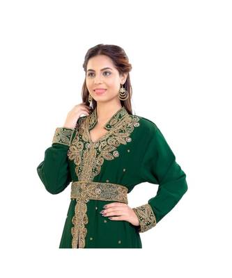 Green Georgette Embroidered Zari Work Islamic Kaftan 1