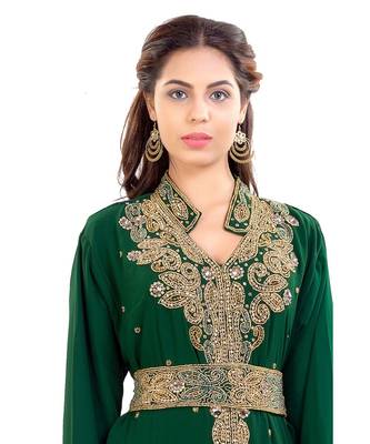 Green Georgette Embroidered Zari Work Islamic Kaftan 3