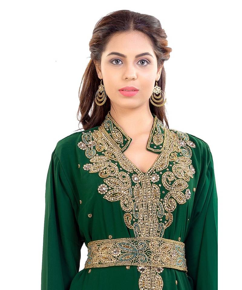 Green Georgette Embroidered Zari Work Islamic Kaftan