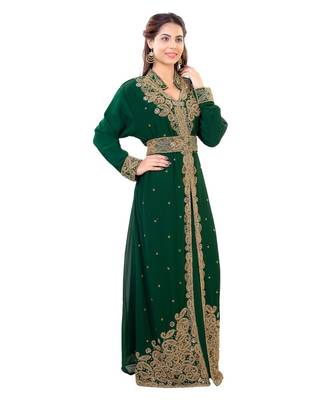 Green Georgette Embroidered Zari Work Islamic Kaftan 4