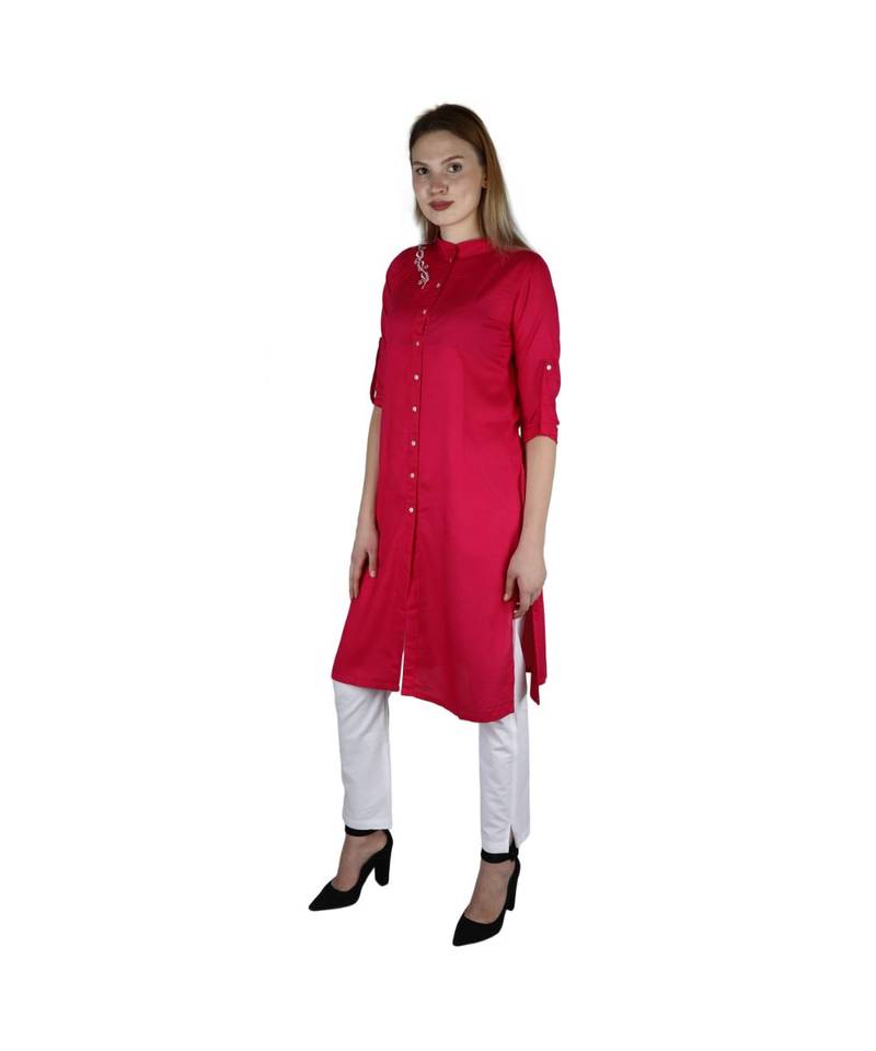 magenta printed rayon kurti