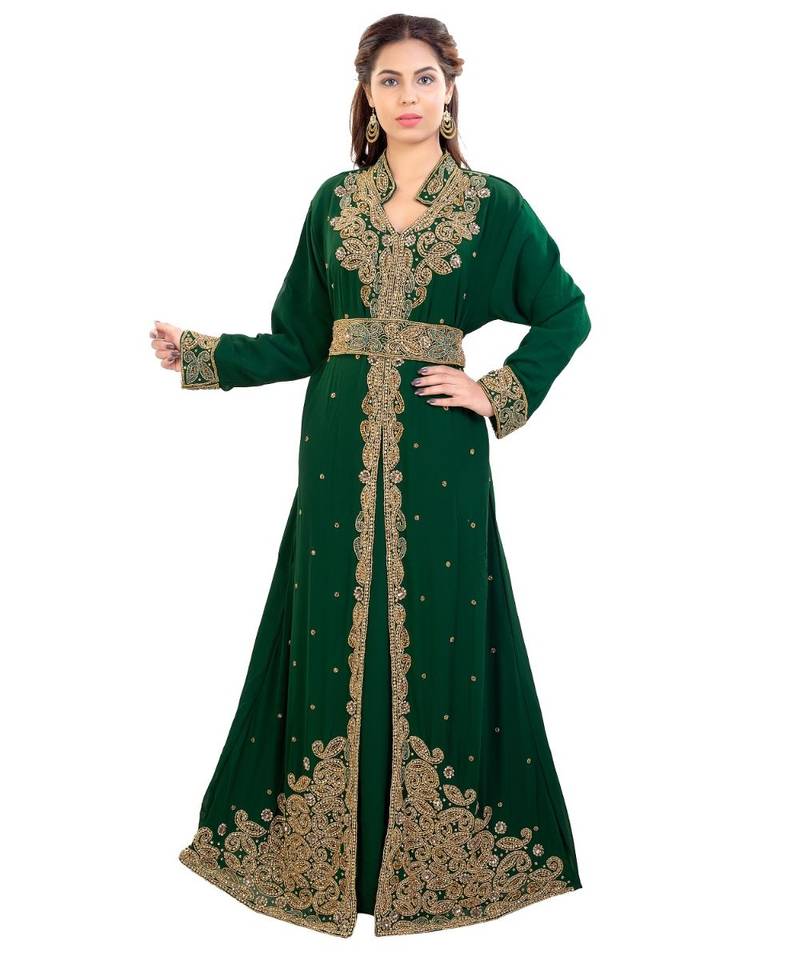 Green Georgette Embroidered Zari Work Islamic Kaftan