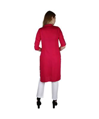 magenta printed rayon kurti 3