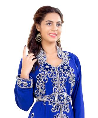 Blue Georgette Embroidered Zari Work Islamic Kaftan 1