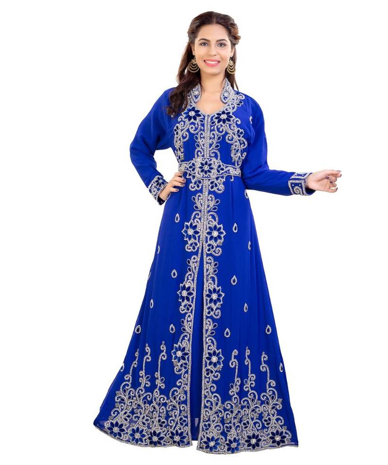 Blue Georgette Embroidered Zari Work Islamic Kaftan