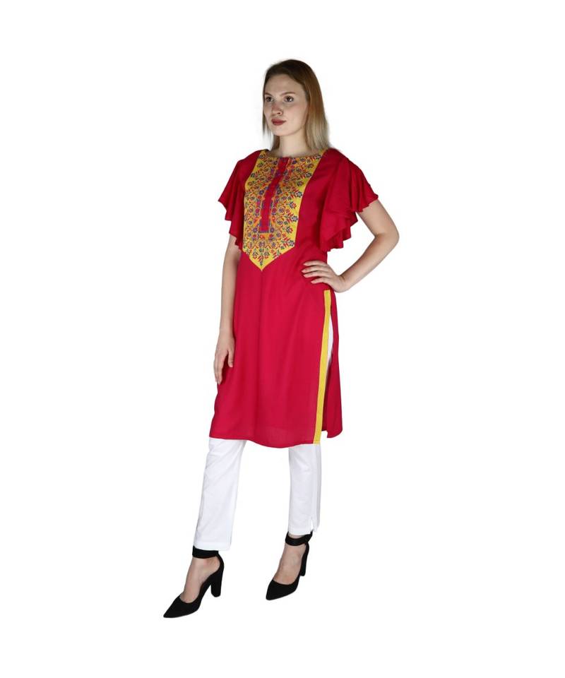 magenta printed rayon kurti