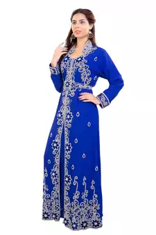 Blue Georgette Embroidered Zari Work Islamic Kaftan