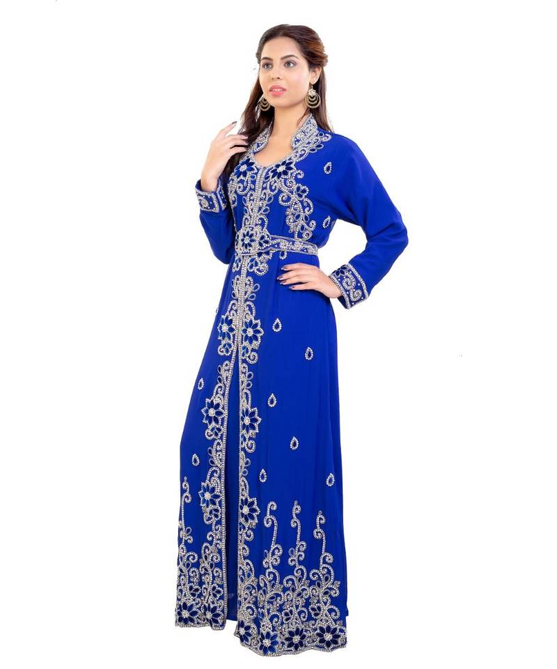 Blue Georgette Embroidered Zari Work Islamic Kaftan