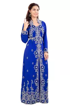 Blue Georgette Embroidered Zari Work Islamic Kaftan