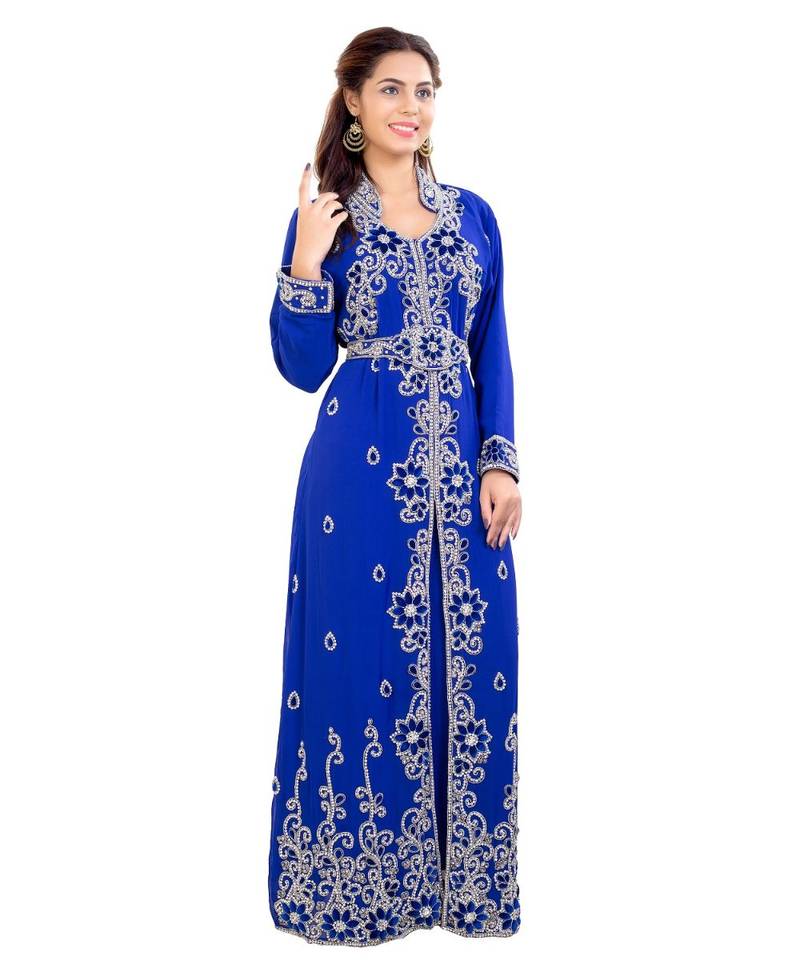 Blue Georgette Embroidered Zari Work Islamic Kaftan