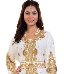 Cream  Georgette Embroidered Zari Work Islamic Kaftan