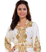 Cream  Georgette Embroidered Zari Work Islamic Kaftan