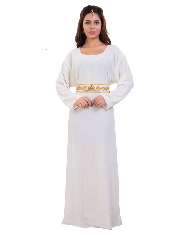 Cream  Georgette Embroidered Zari Work Islamic Kaftan