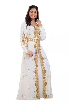 Cream  Georgette Embroidered Zari Work Islamic Kaftan