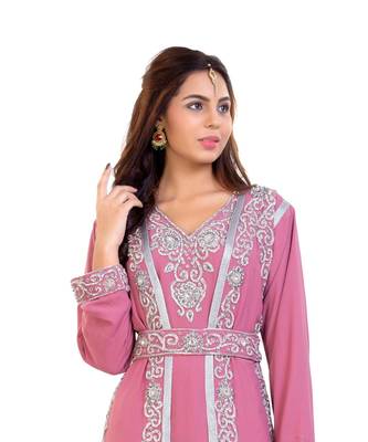 Pink Georgette Embroidered Zari Work Islamic Kaftan 1