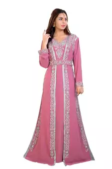 Pink Georgette Embroidered Zari Work Islamic Kaftan