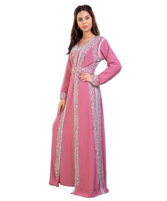 Pink Georgette Embroidered Zari Work Islamic Kaftan 4