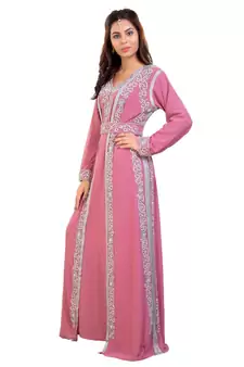 Pink Georgette Embroidered Zari Work Islamic Kaftan
