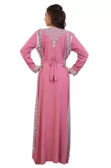 Pink Georgette Embroidered Zari Work Islamic Kaftan