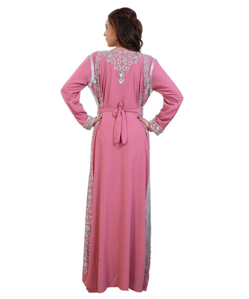 Pink Georgette Embroidered Zari Work Islamic Kaftan