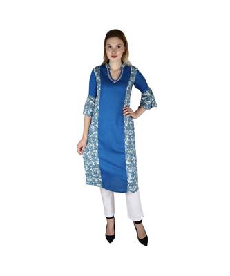 Turquoise printed rayon kurti 1