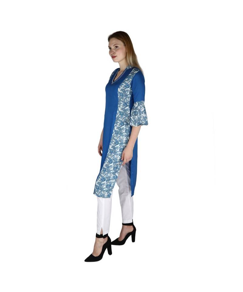 Turquoise printed rayon kurti