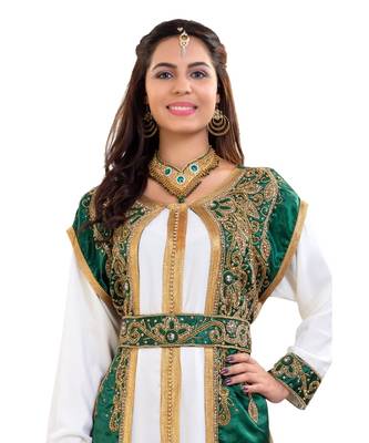 Green Georgette Embroidered Zari Work Islamic Kaftan 1