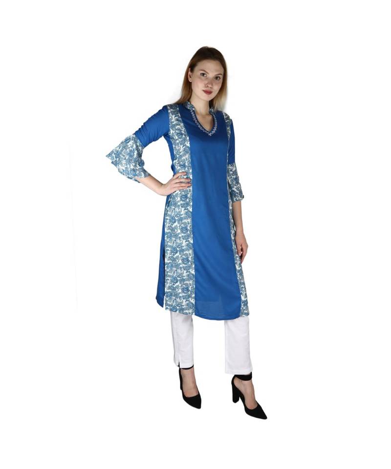 Turquoise printed rayon kurti