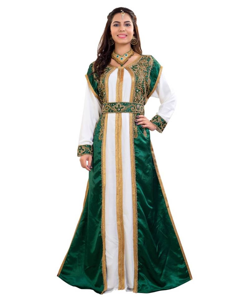 Green Georgette Embroidered Zari Work Islamic Kaftan
