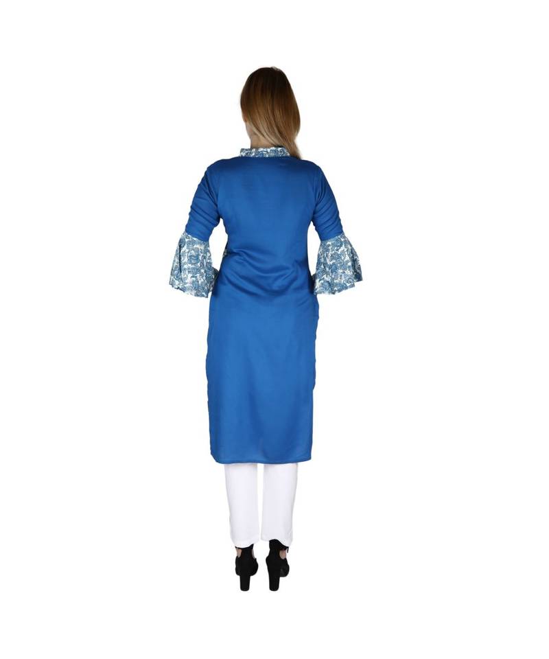 Turquoise printed rayon kurti