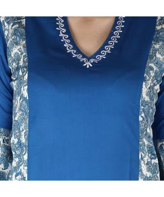 Turquoise printed rayon kurti 5