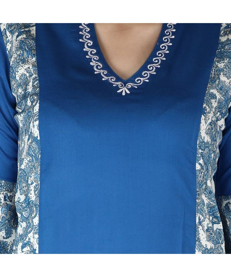 Turquoise printed rayon kurti